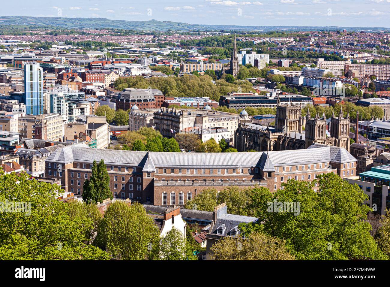 Bristol Cathedral and City Hall (the seat of local government), Bristol UK - viewed from Cabot Tower in Brandon Hill Park, Bristol UK Stock Photo