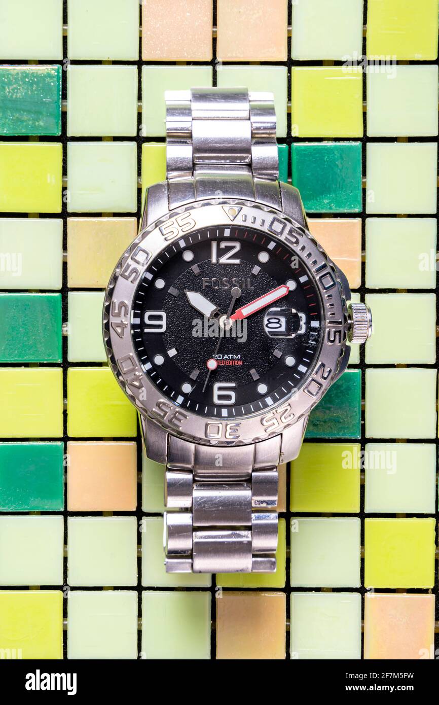 CREMONA, ITALY - JANUARY, 2021: Fossil watch limited edition 1 of 5000  worldwide divers 200 meters. Fossil Group, Inc. is a global design,  marketing Stock Photo - Alamy