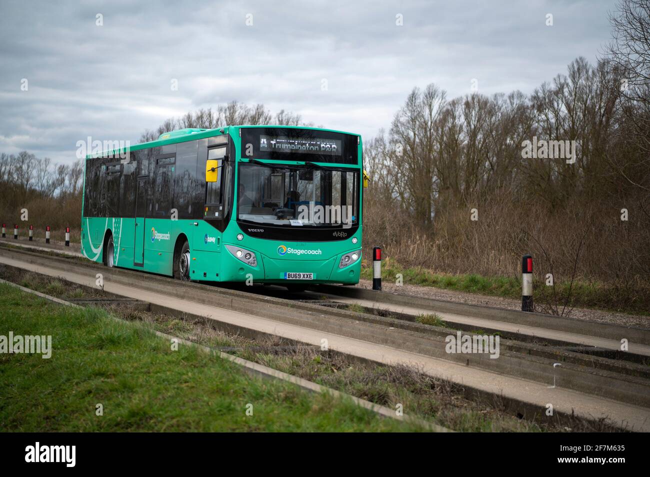 A guided bus on the Cambridgeshire by stagecoach on the guided busway