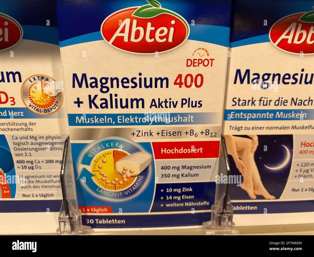Viersen, Germany - March 1. 2021: Closeup of packets minerals food  supplements with abtei logo lettering in shelf of german supermarket Stock  Photo - Alamy