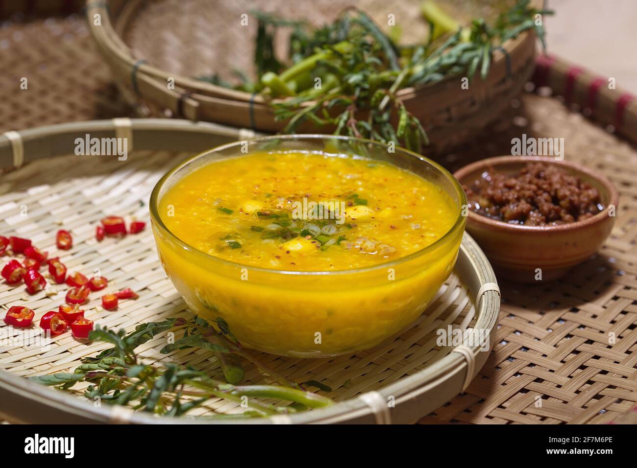 Pumpkin porridge with side dishes Stock Photo