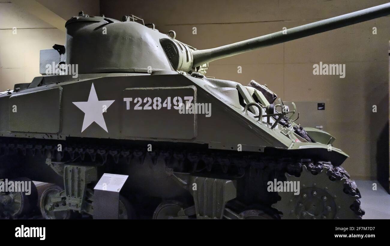 Gdansk, North Poland - August 14, 2020: M4 sherman firefly tank from world war second, Museum of world war located in Gdansk exhibition, A historic ta Stock Photo