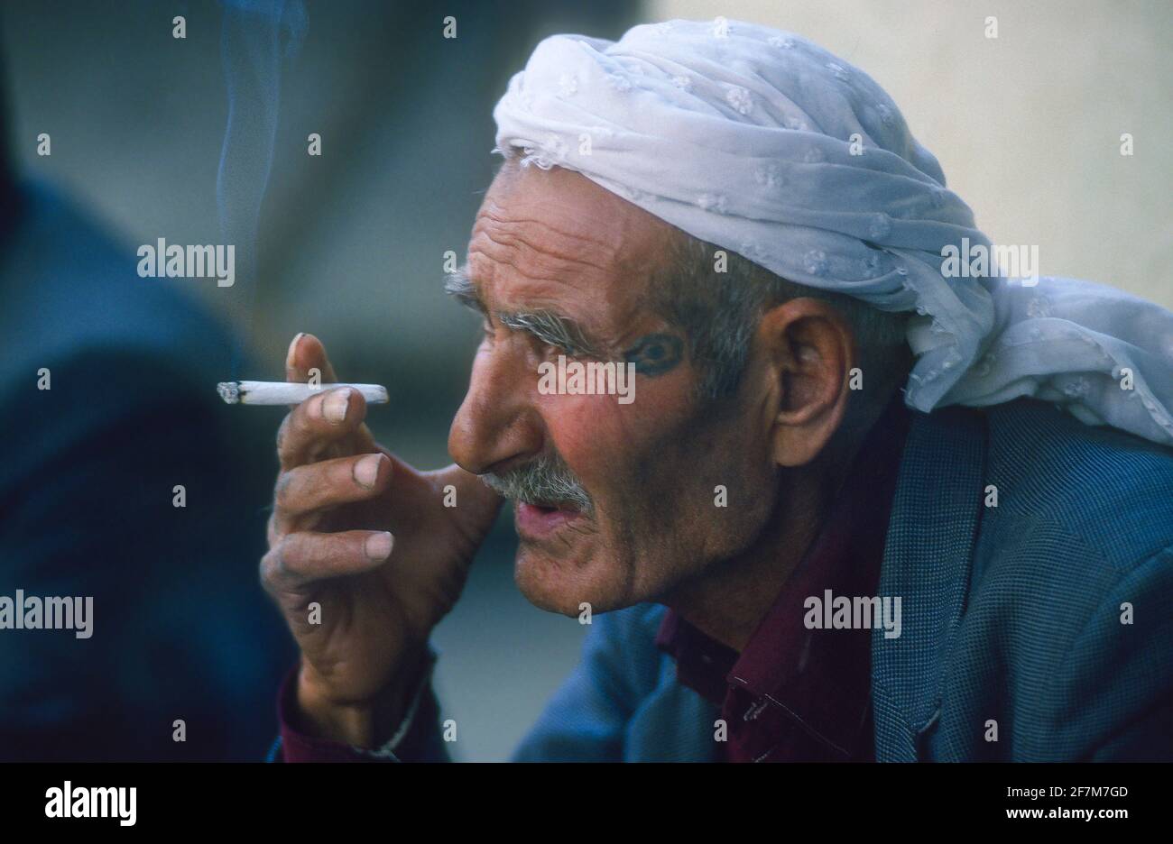 turkey smoking a cigarette Close up portrait man with cigarette Urfa Turkey Stock Photo