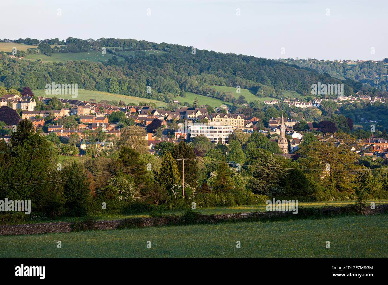 Late evening sunlight on the Cotswold town of Stroud, Gloucestershire UK Stock Photo