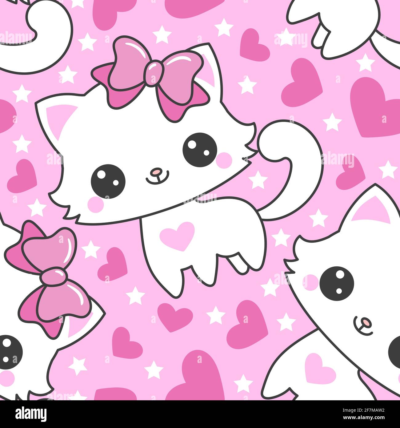 Seamless pattern with cute, white cats. Vector Stock Vector