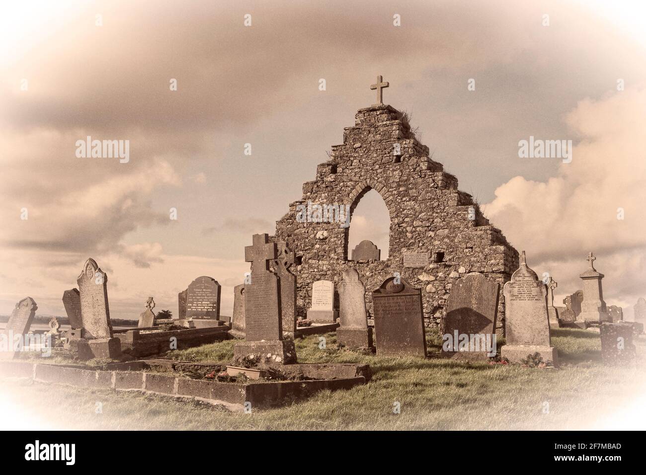 The old cemetery at Rush, Dublin, Ireland with the remains of an ancient church still standing Stock Photo