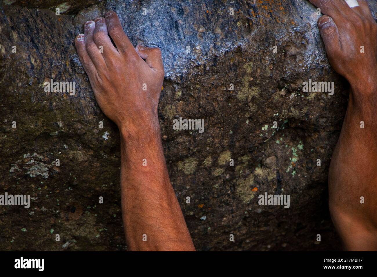 Mano de escalador aferrándose a la roca / Rock Climbing hand Stock