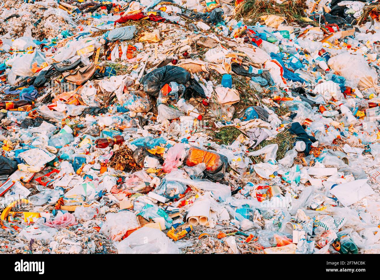 Pile Of Domestic Garbage Background. Large Heap Of Garbage. No Logo