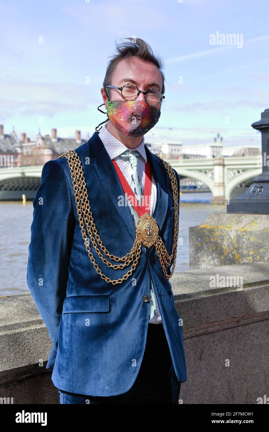 London (UK), 8 April 2021: The Mayor of Lambeth, Philip Normal, visits the completed National Covid Memorial Wall.He said "it was incredibly moving to Stock Photo