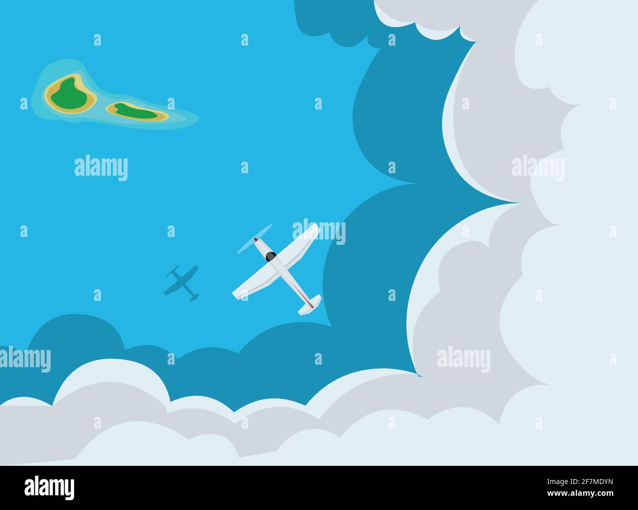Plane Ride top view clouds and sea background vector illustration Stock ...