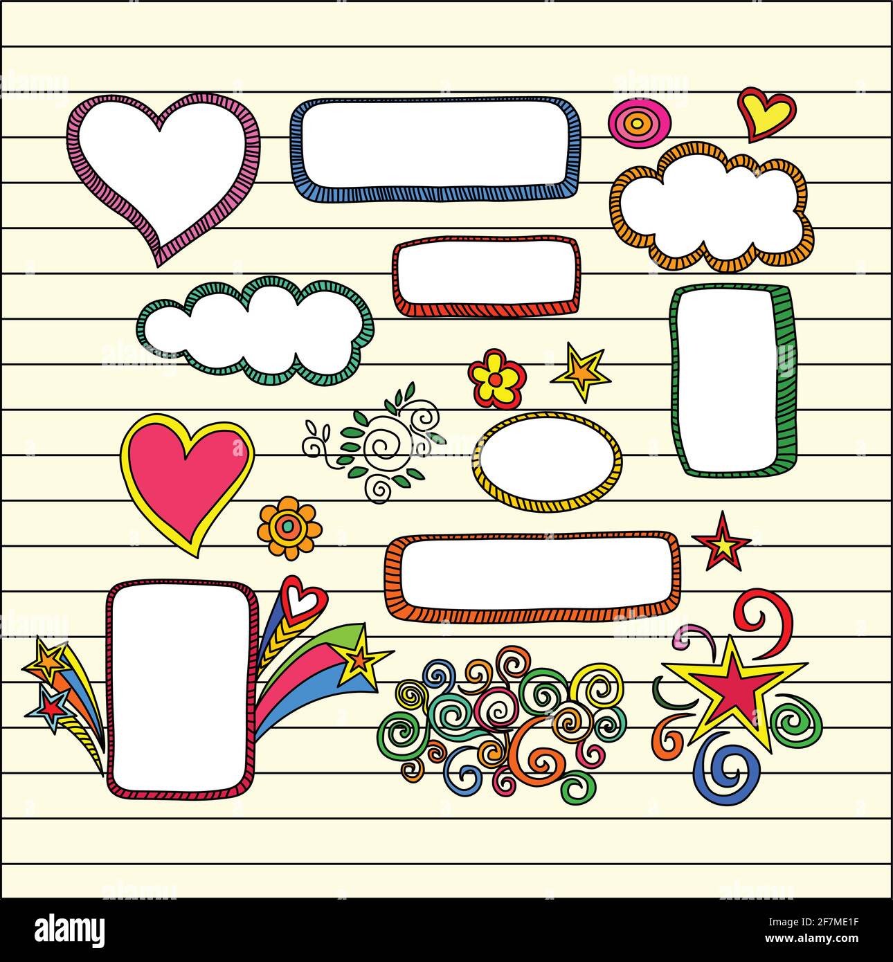 Psychedelic Shape frames. Set of notebook doodle vector illustration Stock Vector