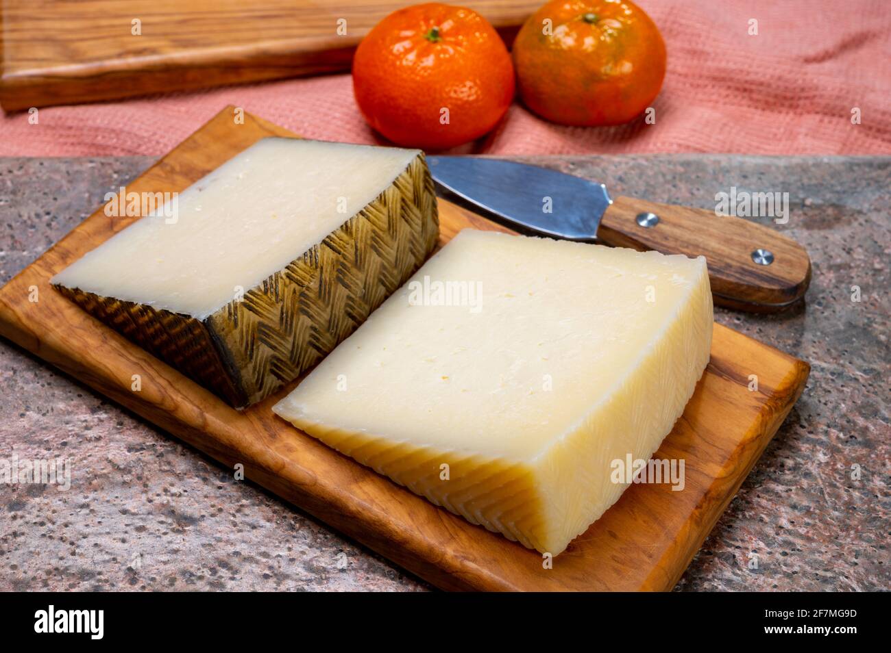 Cheese collection, pieces of hard Spanish manchego curado, viejo and