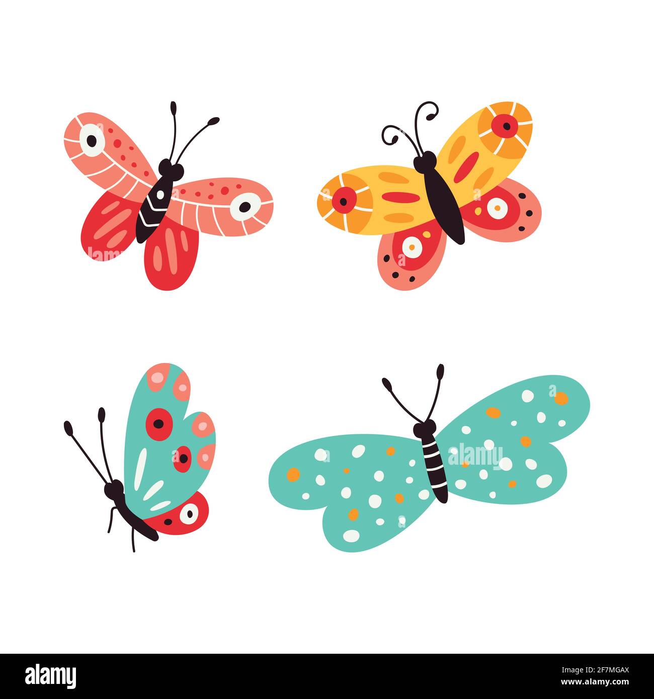 Set of butterflies, vector illustration isolated on white background. Stock Vector