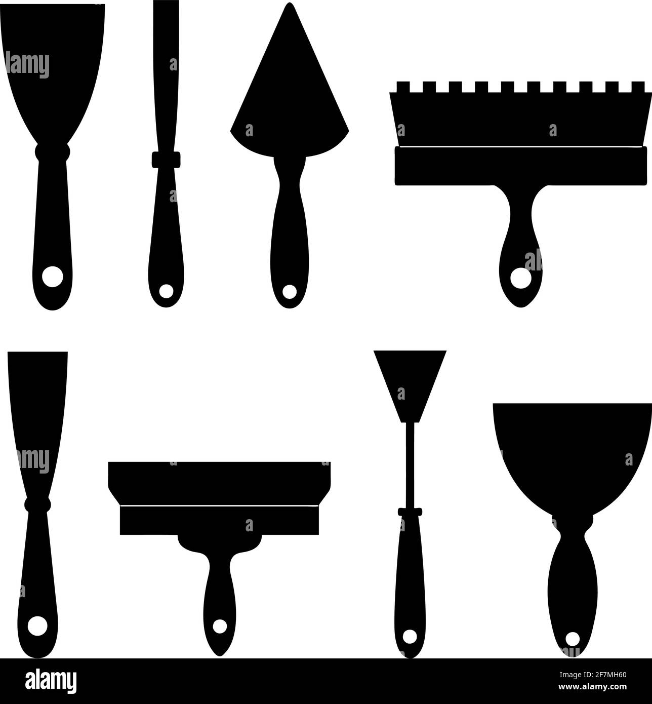 Collection of different construction spatulas isolated on white Stock