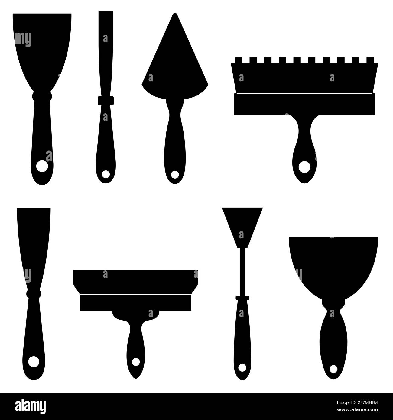 Collection of different construction spatulas isolated on white Stock