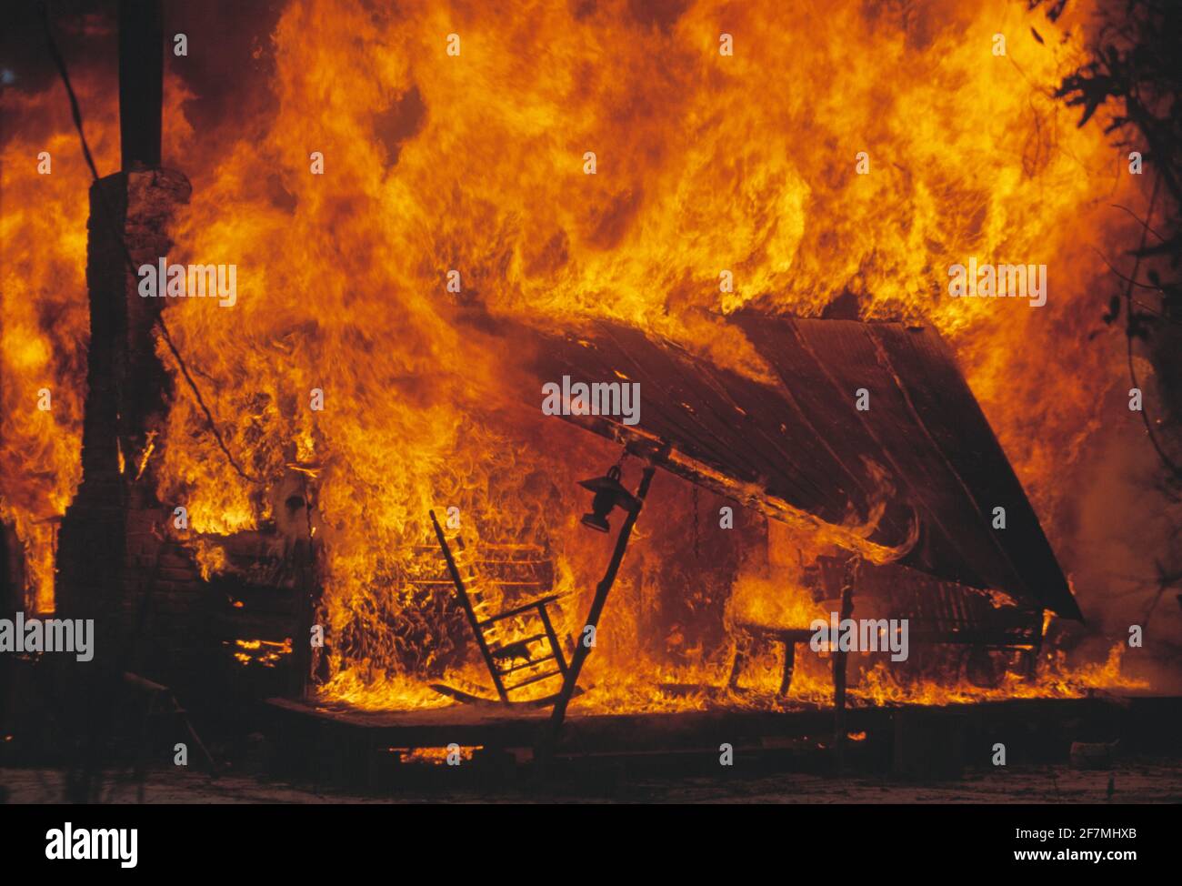 Australia. Bush fire. Burning house. Stock Photo