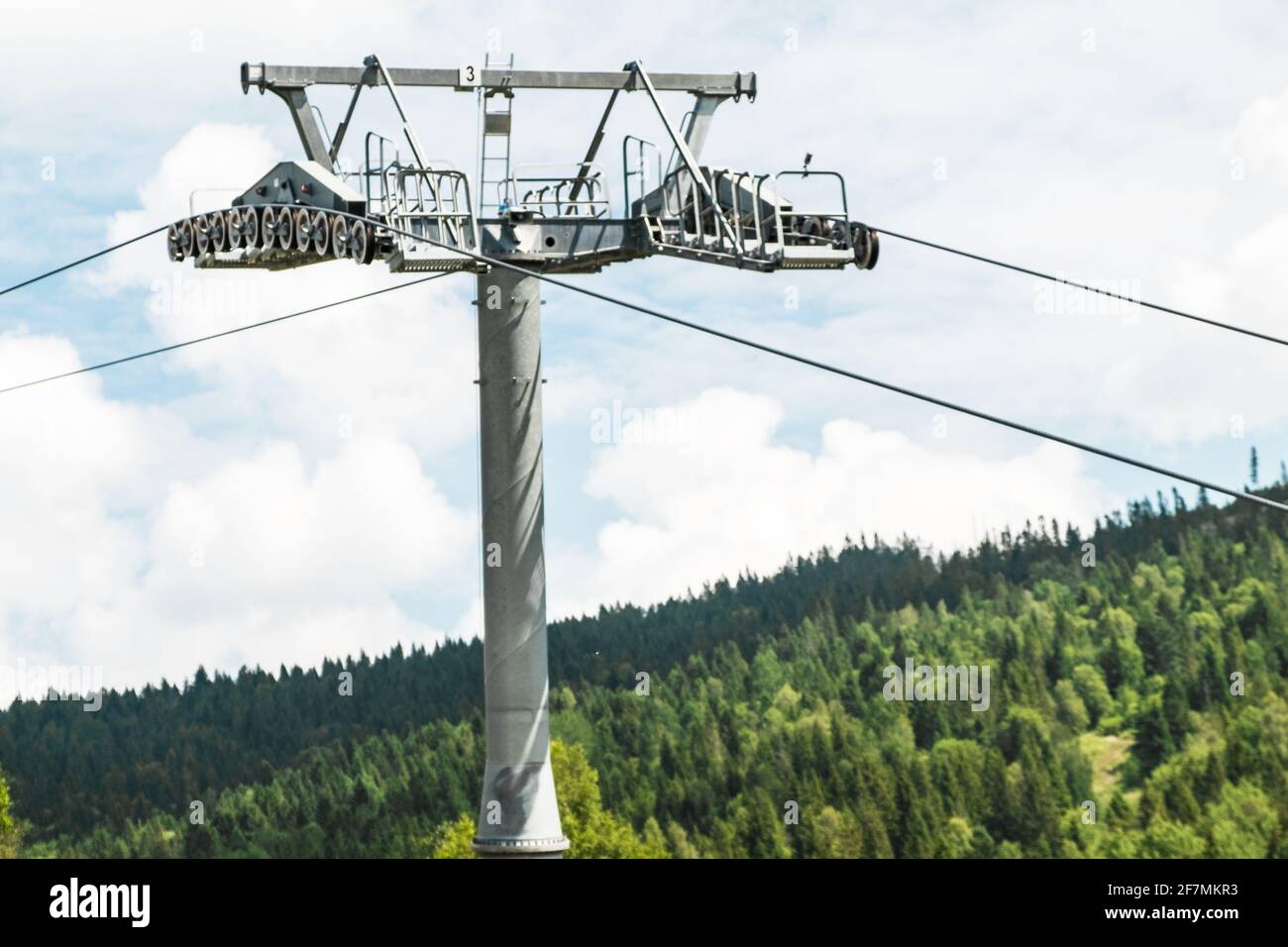 Cable car tower against blue sky and clouds Stock Photo - Alamy