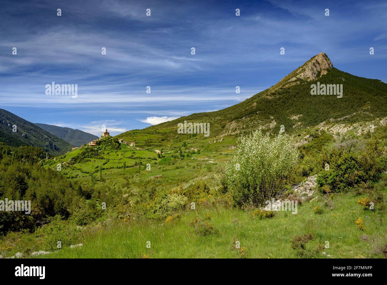 Josa de Cadí Village in a spring morning (Lleida province, Catalonia, Spain, Pyrenees) ESP: Pueblo de Josa de Cadí, una mañana de primavera (España) Stock Photo