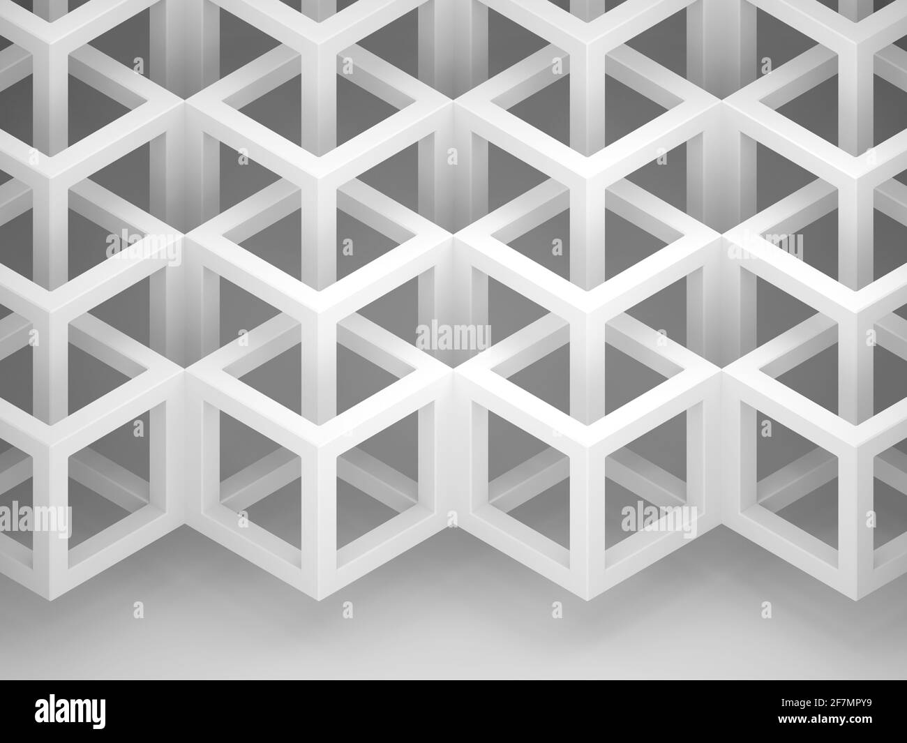 Three dimensional cubical structure, geometric pattern over light gray background with soft shadow, isometric view, 3d rendering illustation Stock Photo