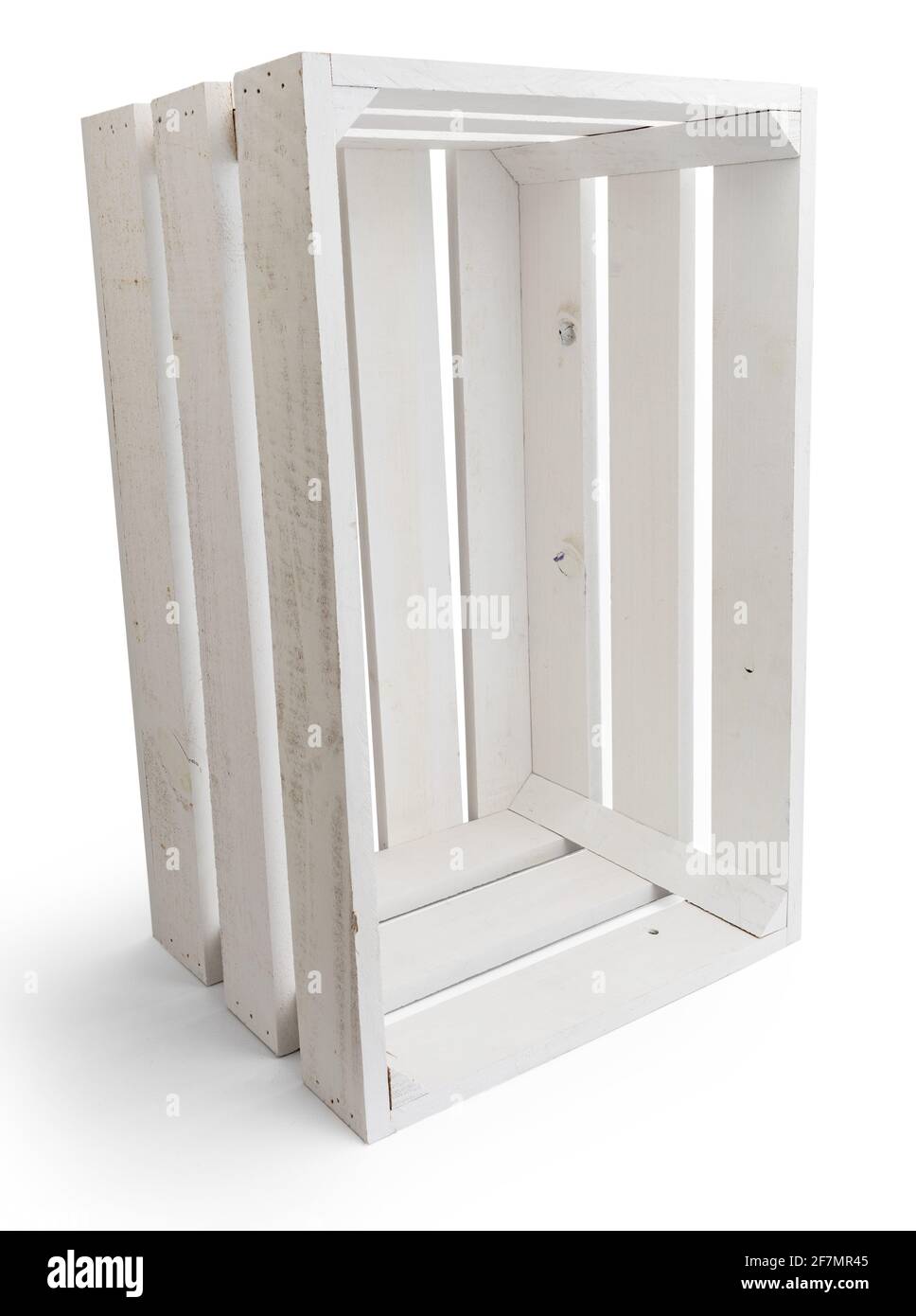 Empty fruit (apples) wooden box in white color. Isolated on white