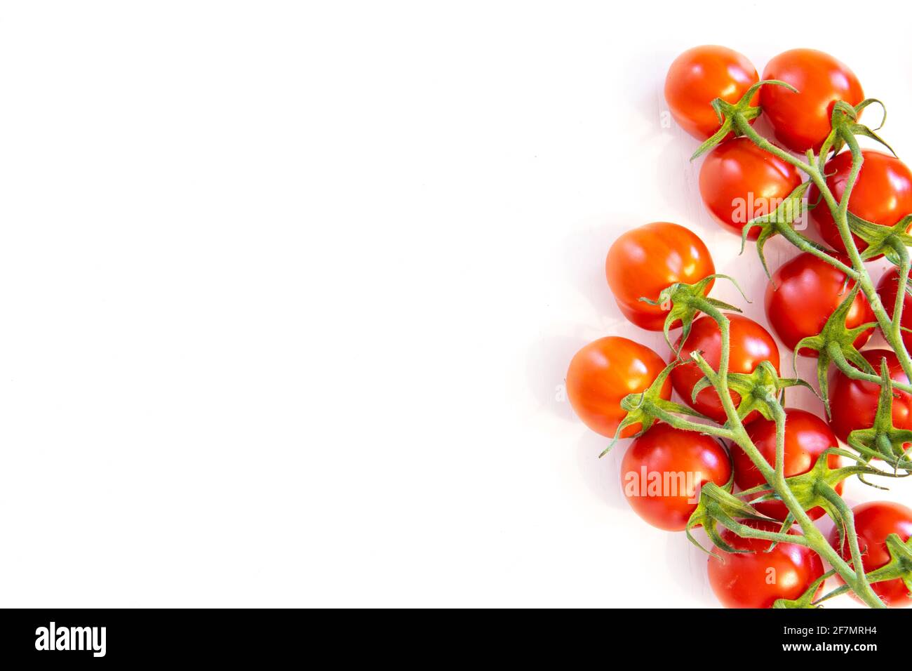 Branch of fresh cherry tomatoes isolated on white background with copy ...