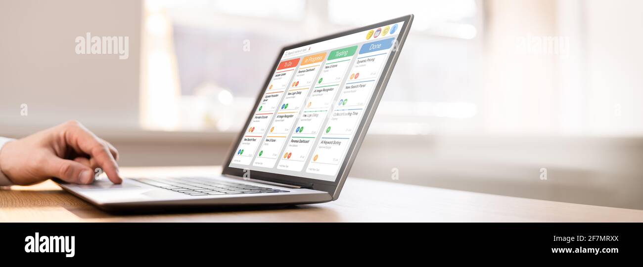 Kanban Scrum Schedule Board Plan App On Management Tablet Stock Photo