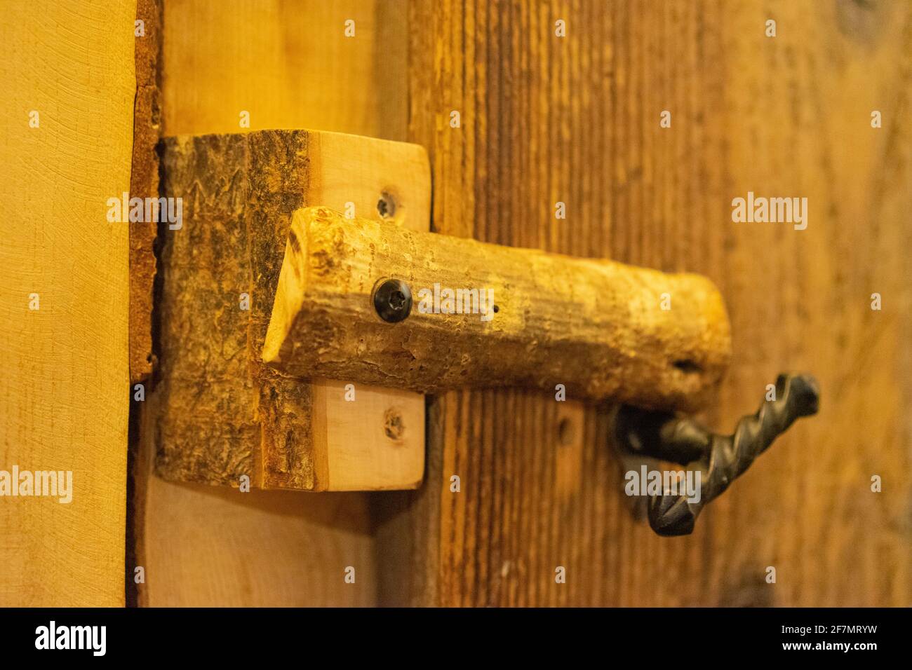 Wooden door latch in cottage Stock Photo Alamy