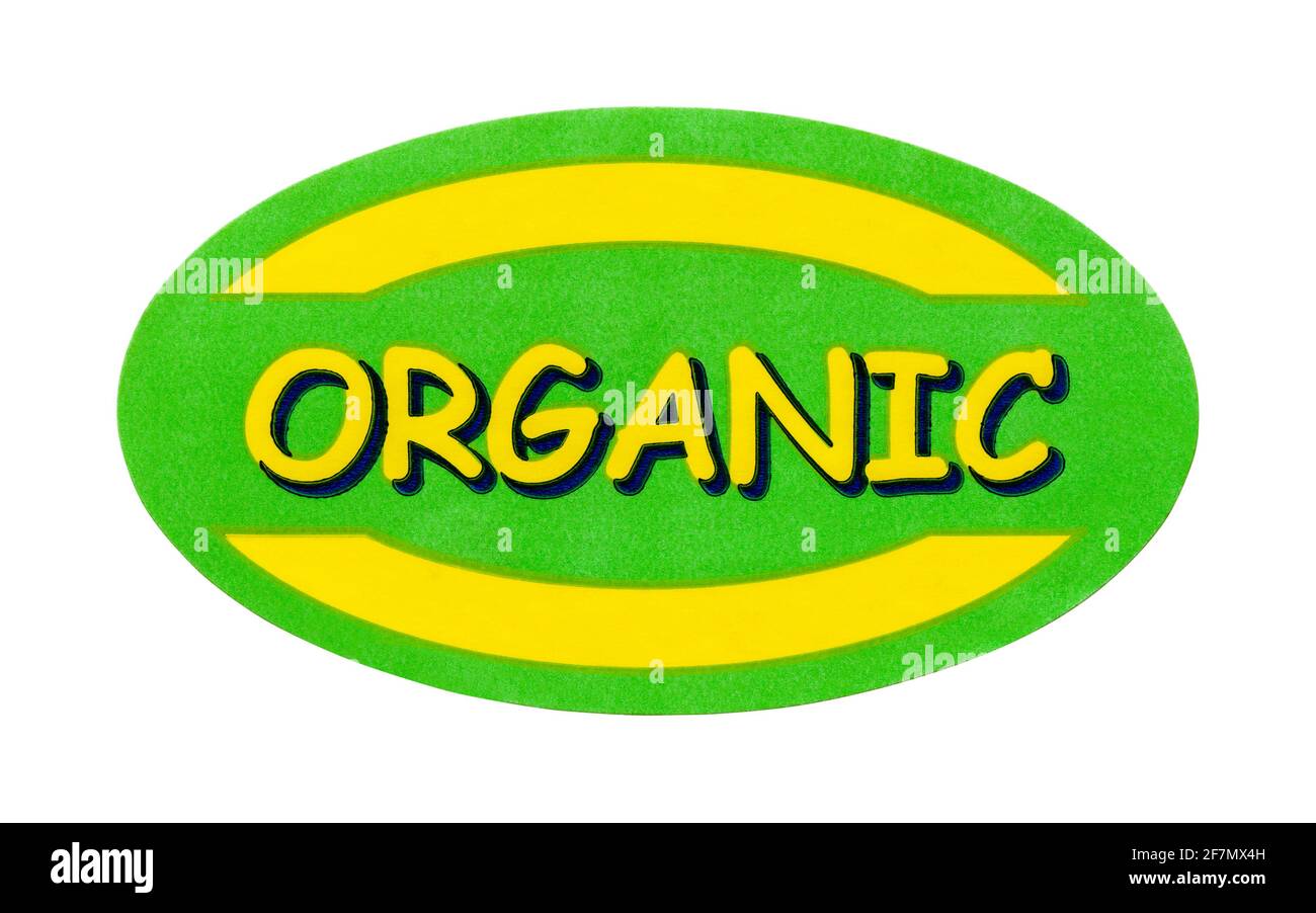 Green and Yellow Oval Organic Produce Sticker Cut Out. Stock Photo