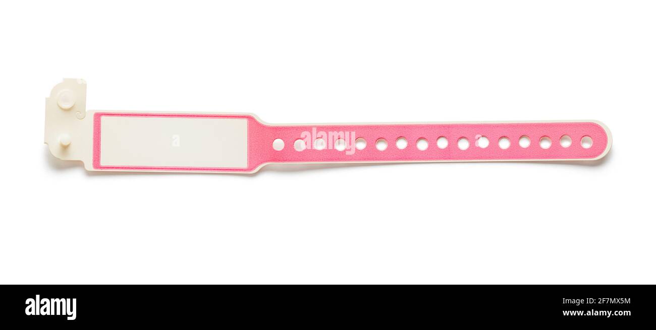 Plastic Pink Hospital Identification Bracelet Band Cut Out. Stock Photo