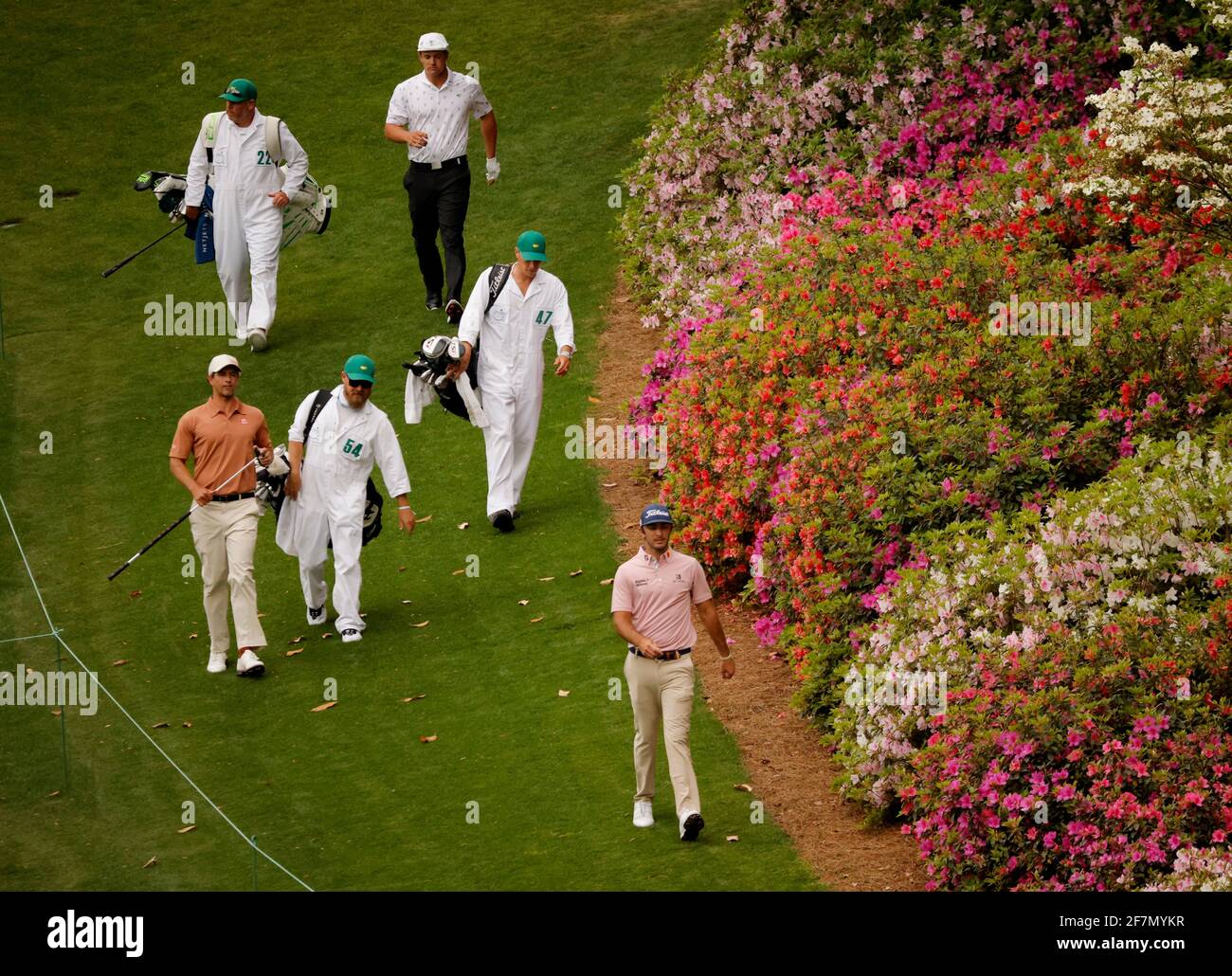 Golf The Masters Augusta National Golf Club Augusta Georgia U S April 8 2021 Bryson Dechambeau Of The U S Australia S Adam Scott And Max Homa Of The U S Walk