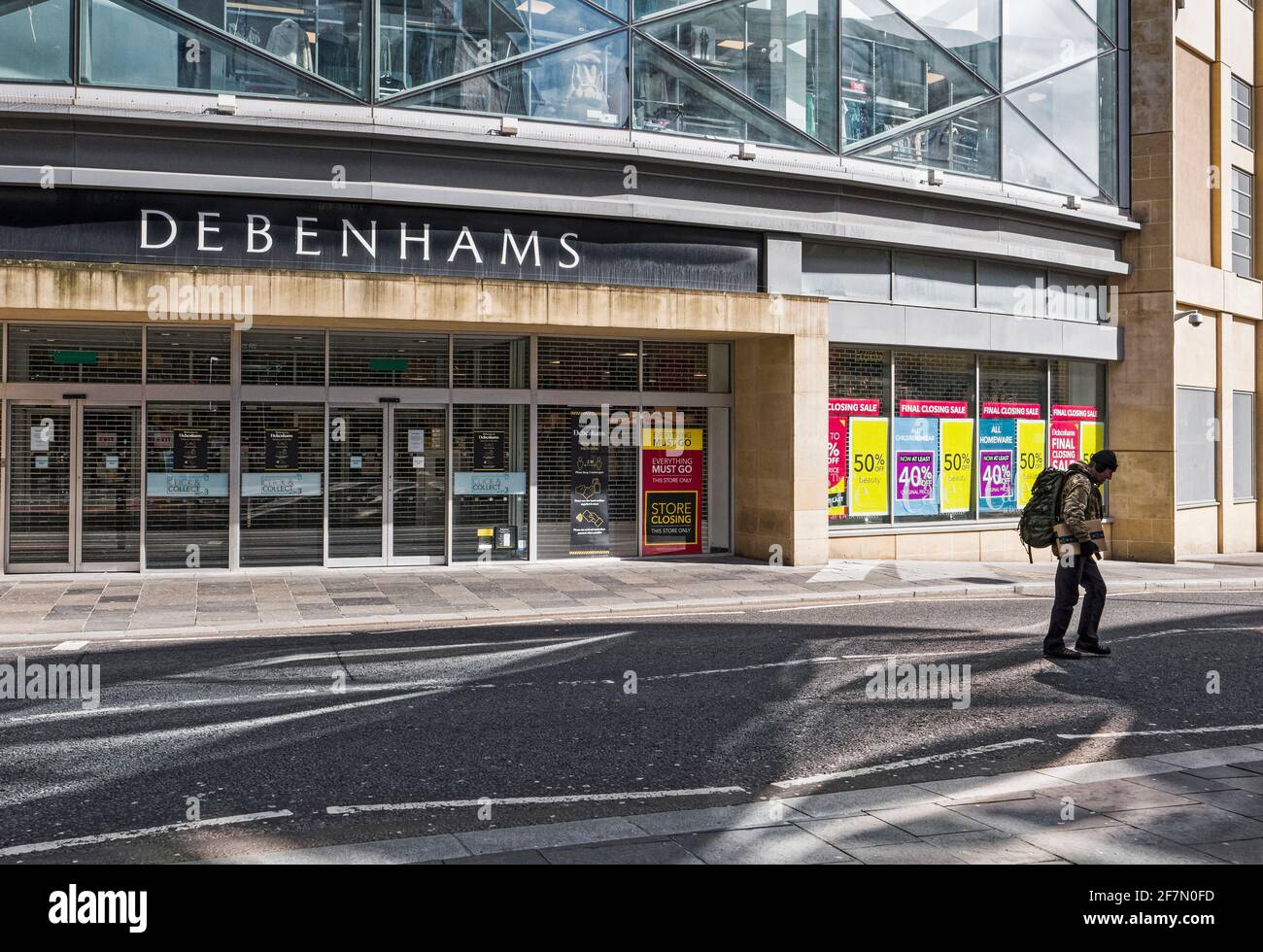 Window of Debenhams department store in Newcastle upon Tyne, UK, displaying final closing down