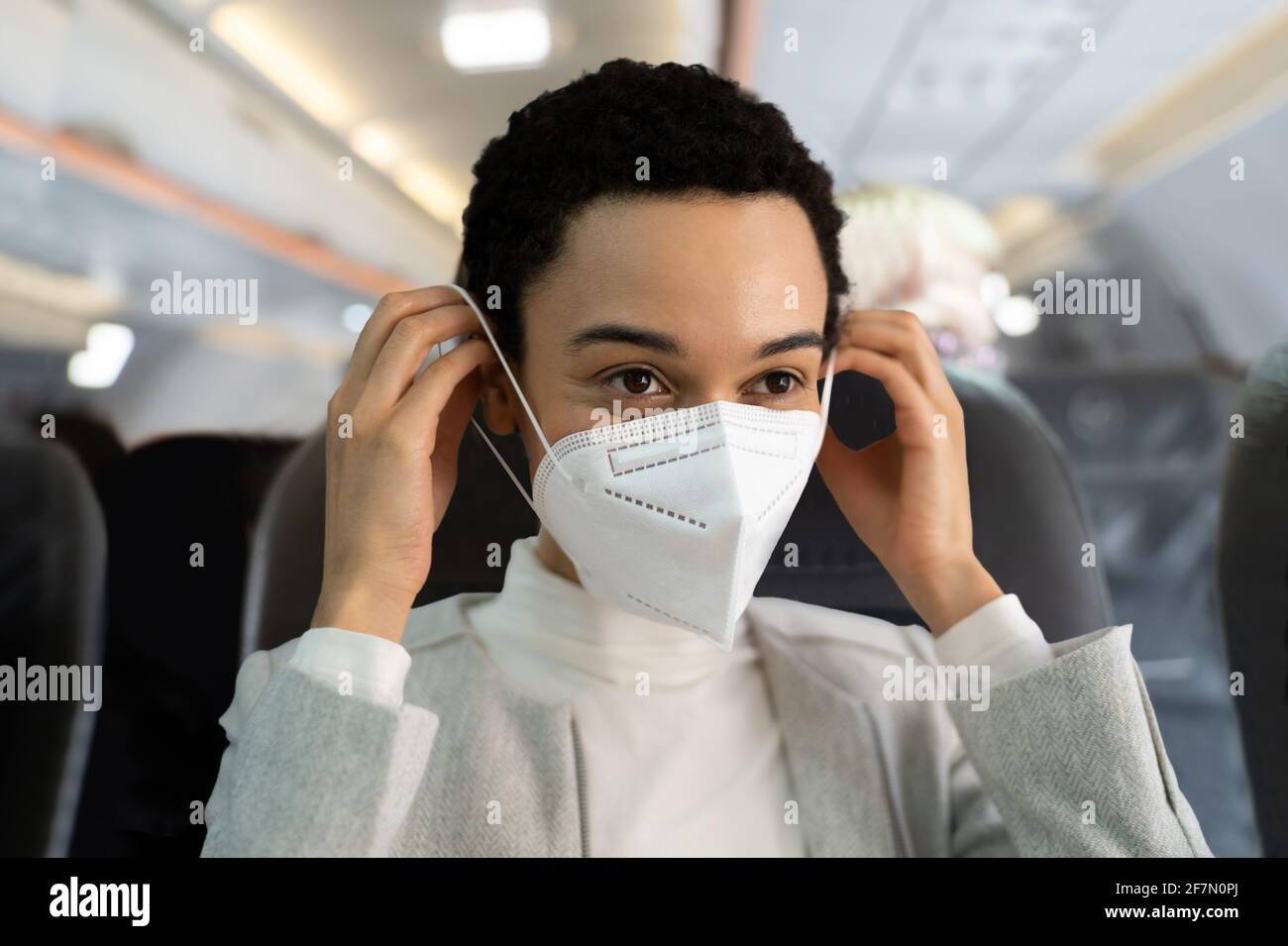 African American Women Wearing Medical Mask On Plane Stock Photo Alamy