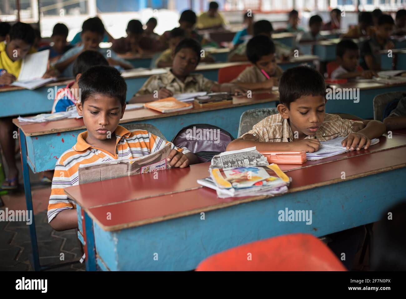 Varanasi, India. 10142019. Group of children sitting in the classroom