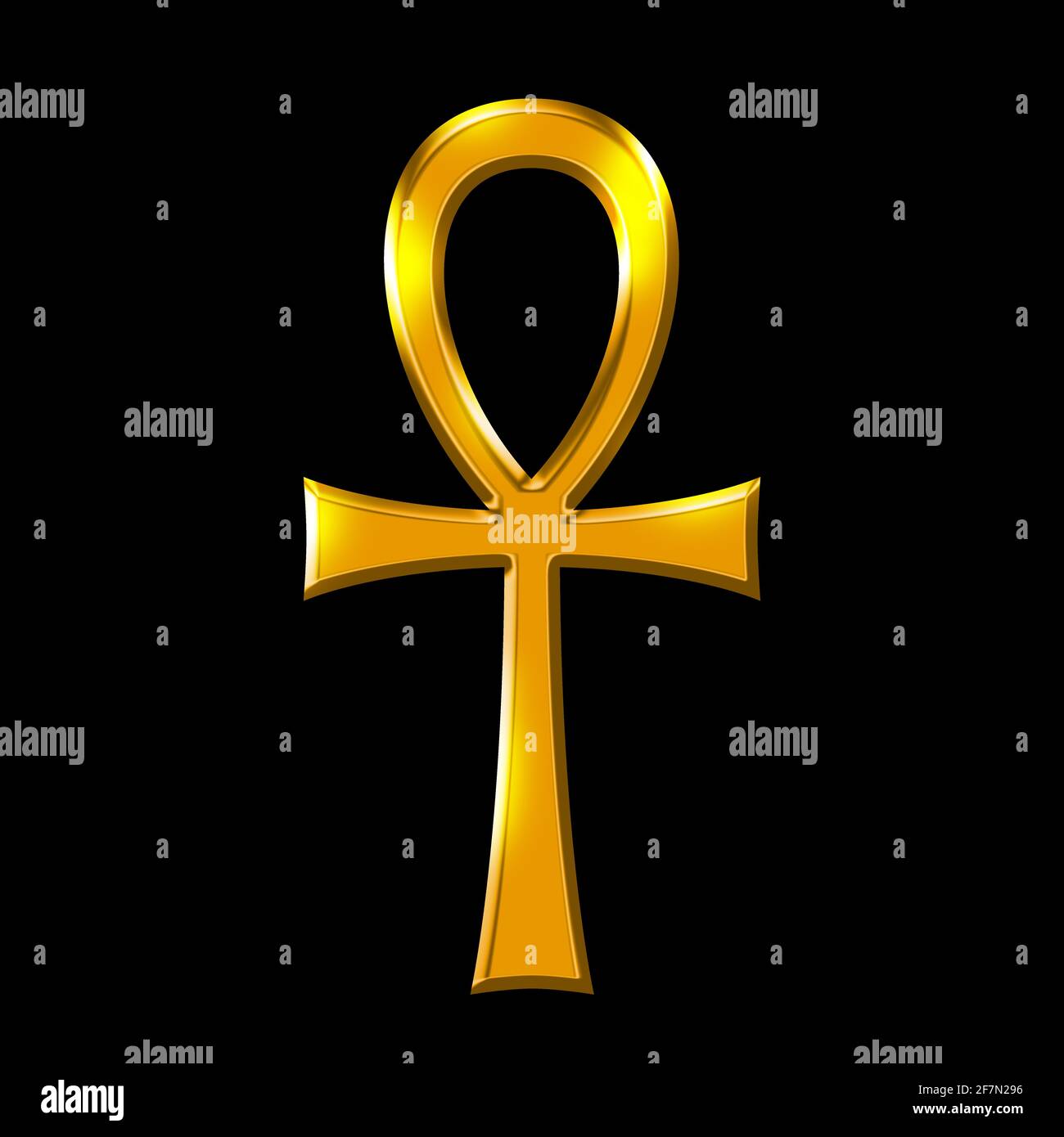 Golden Ankh symbol, the key of life over black. Breath of life, key of the Nile, crux ansata. Cross with handle. Ancient Egyptian sign and hieroglyph. Stock Photo