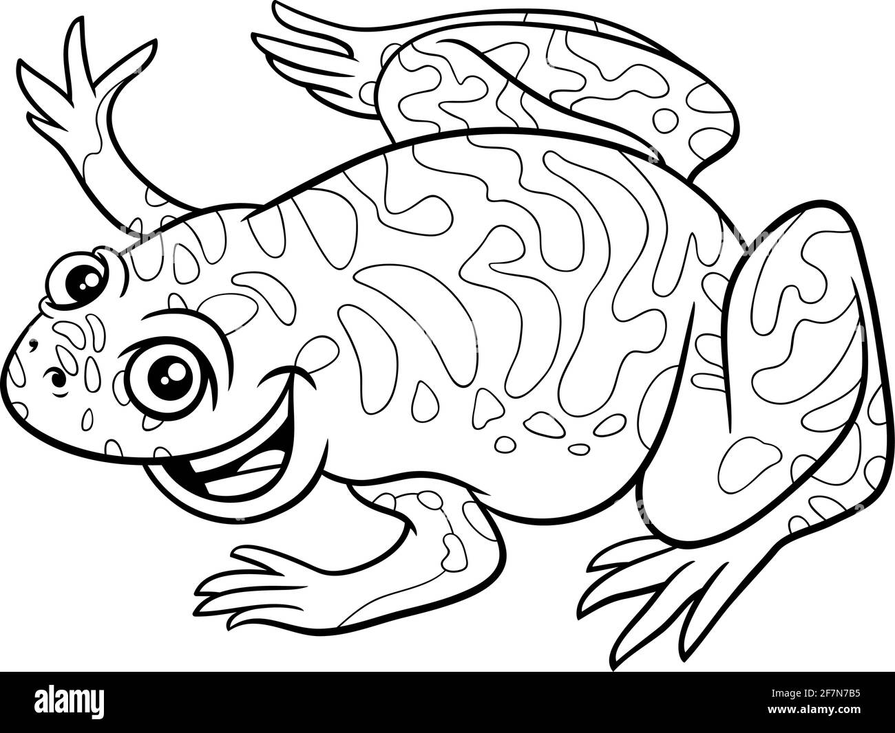 Black and white cartoon illustration of xenopus comic animal character coloring book page Stock Vector