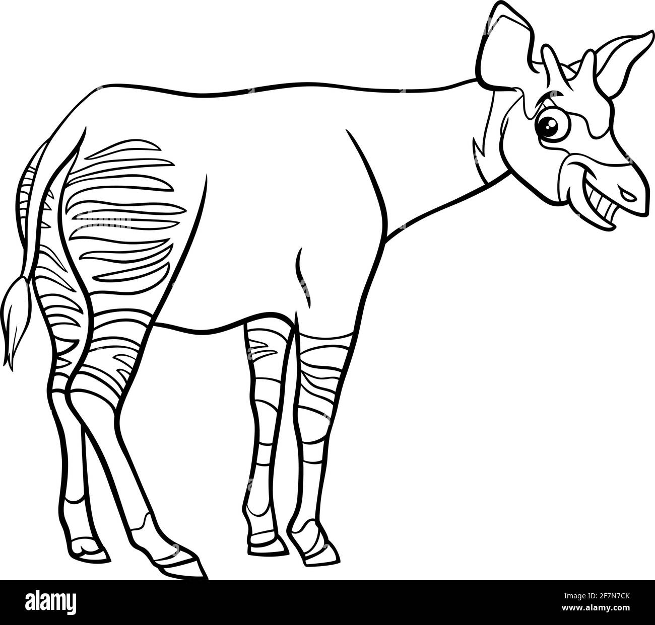 Black and white cartoon illustration of funny okapi comic animal character coloring book page Stock Vector
