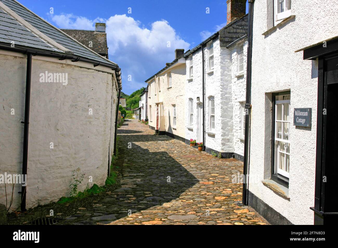 White painted cottages in Boscastle Cornwall Stock Photo
