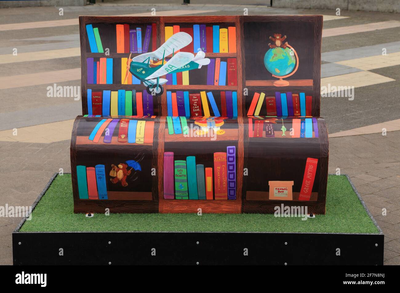 Book Bench Trail, open book, public bench, painted, bears, children's