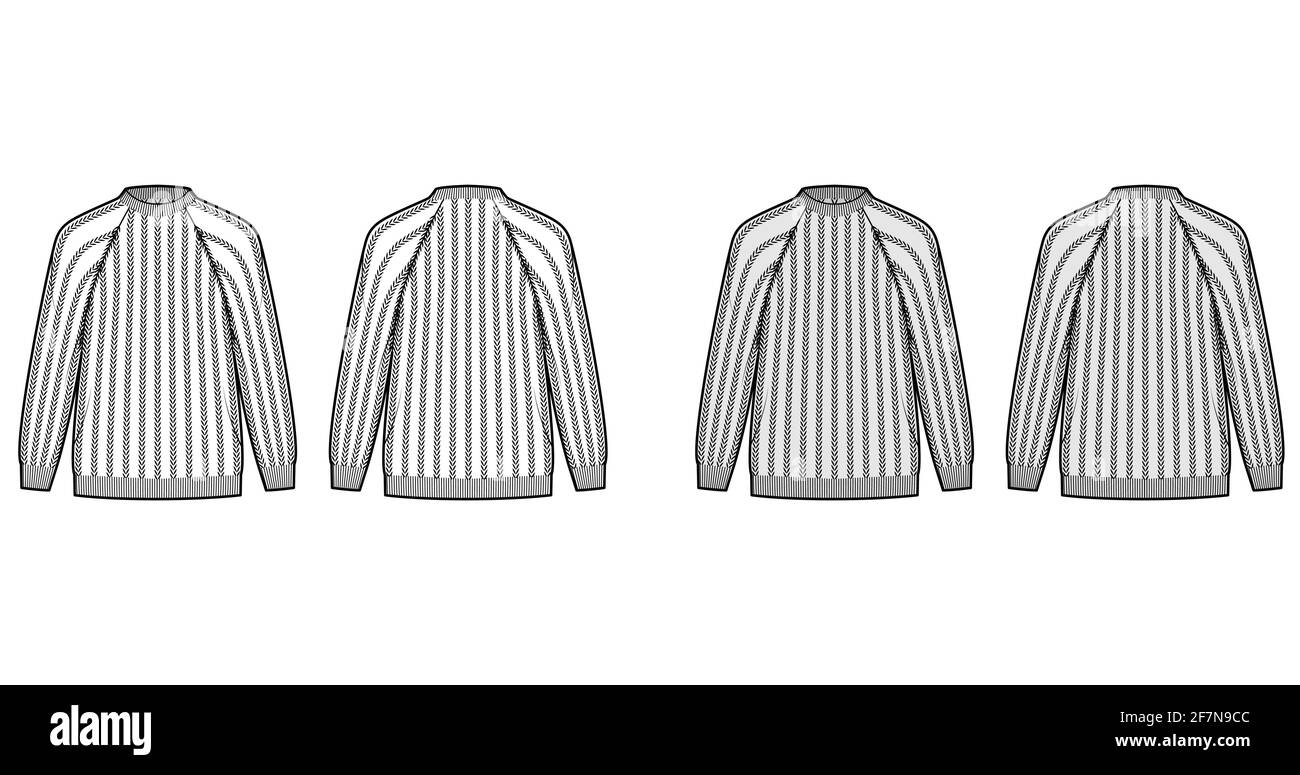 Ribbed Sweater technical fashion illustration with rib crew neck, long