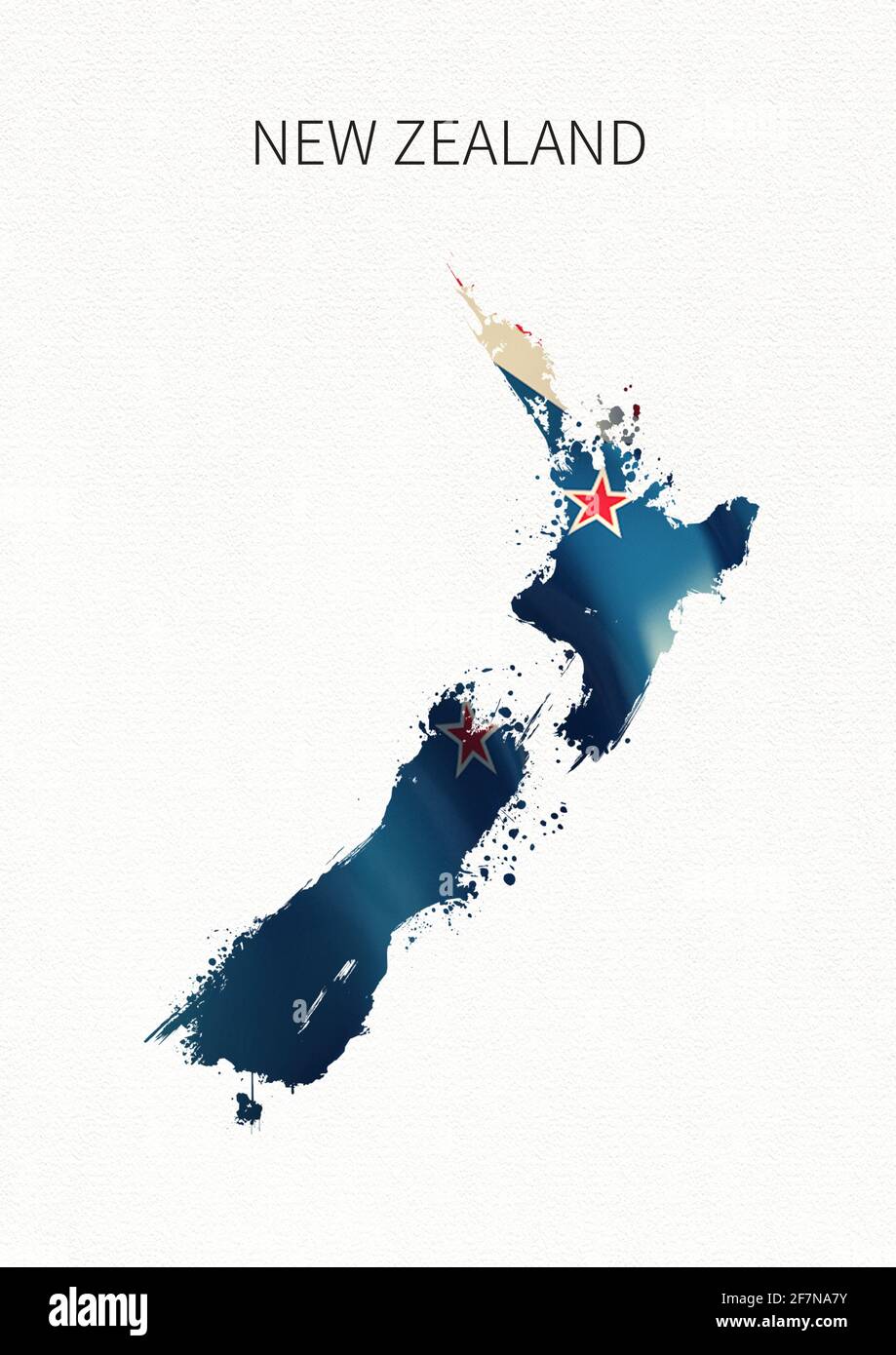New Zealand maps and flags. National symbols of watercolor style Stock