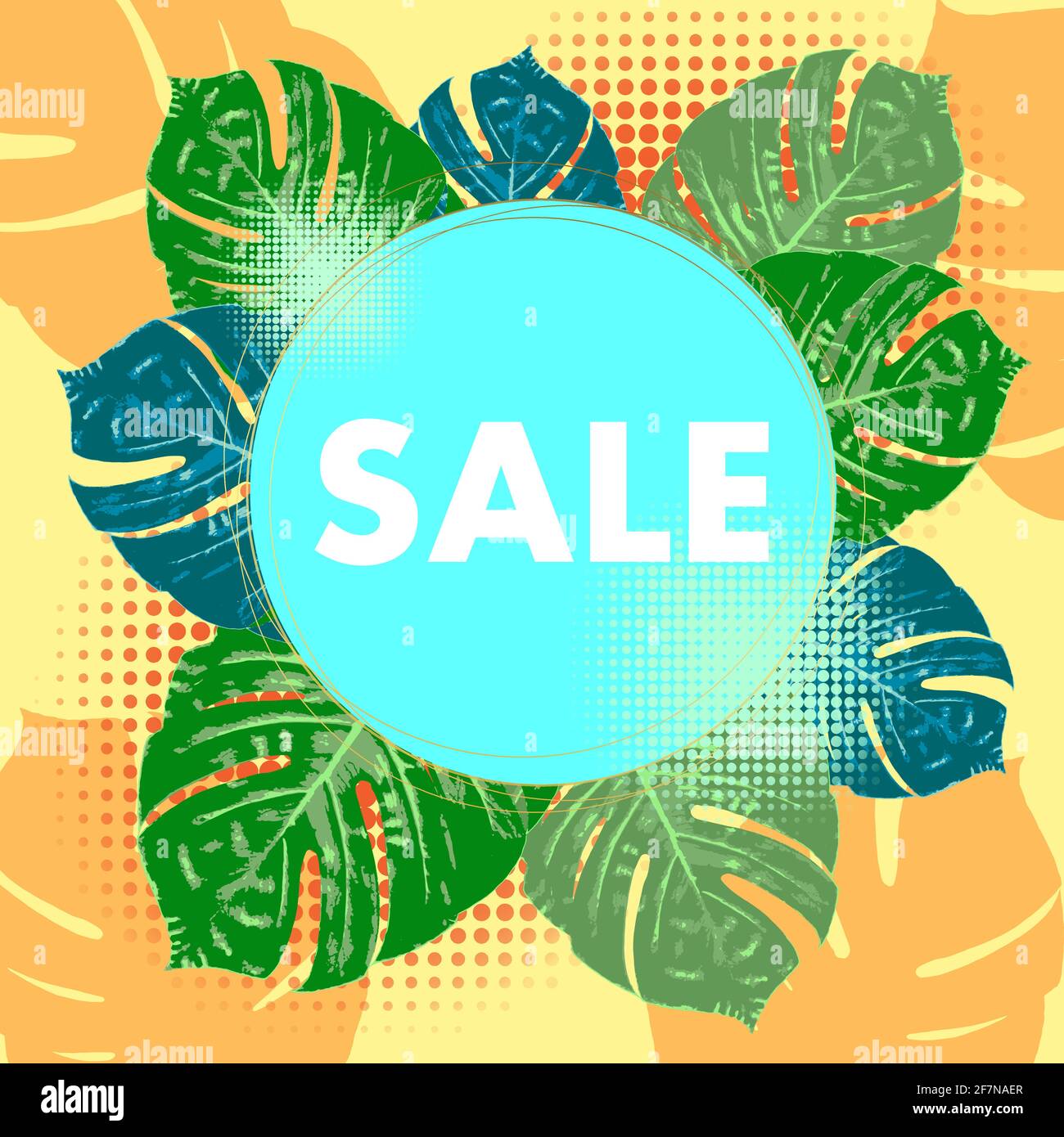 Vector banner Summer tropical flyer design with monstera palm leaves ...