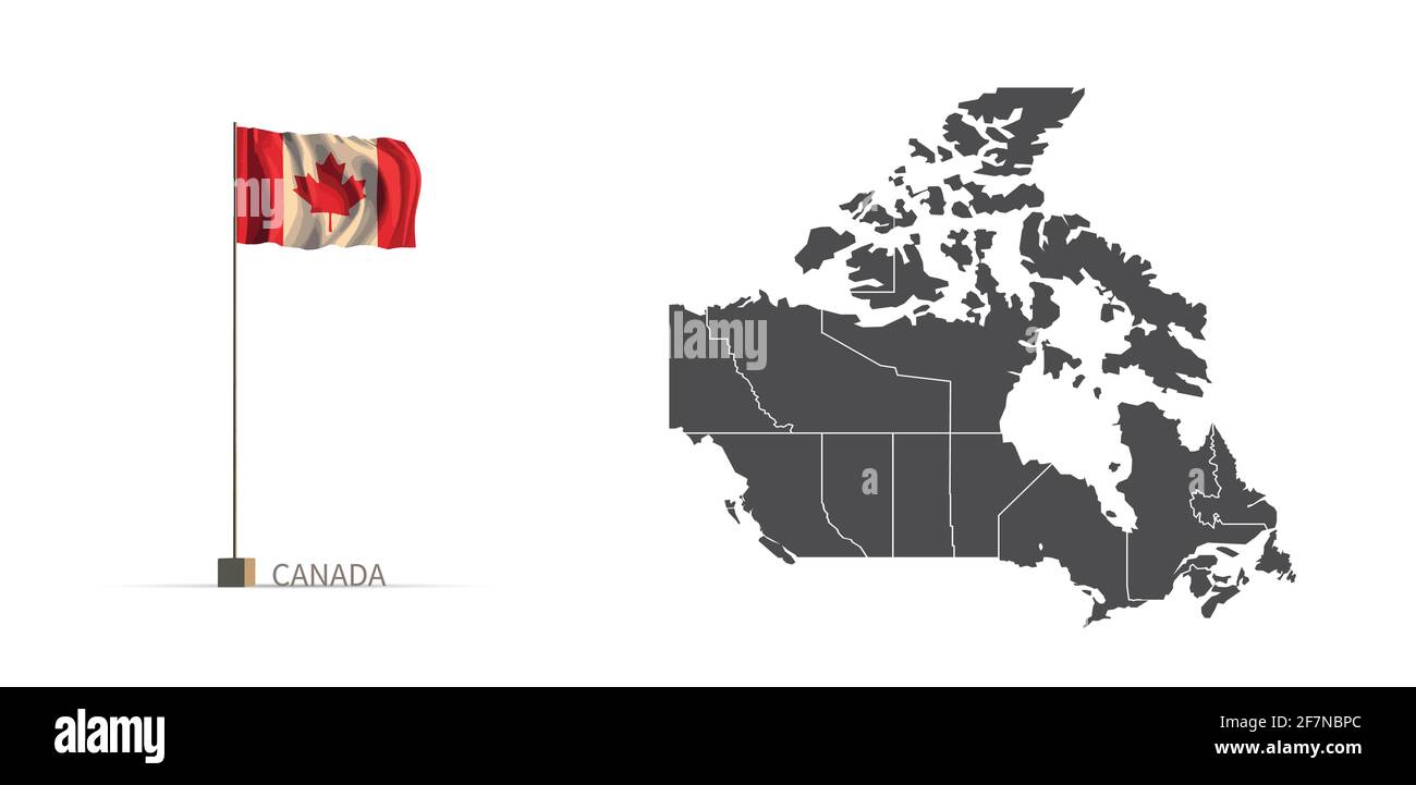 Canada map. gray country map and flag 3d illustration vector. Stock Vector