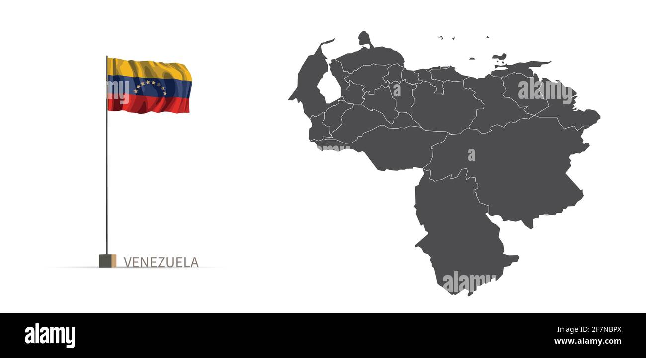 Venezuela map. gray country map and flag 3d illustration vector. Stock Vector