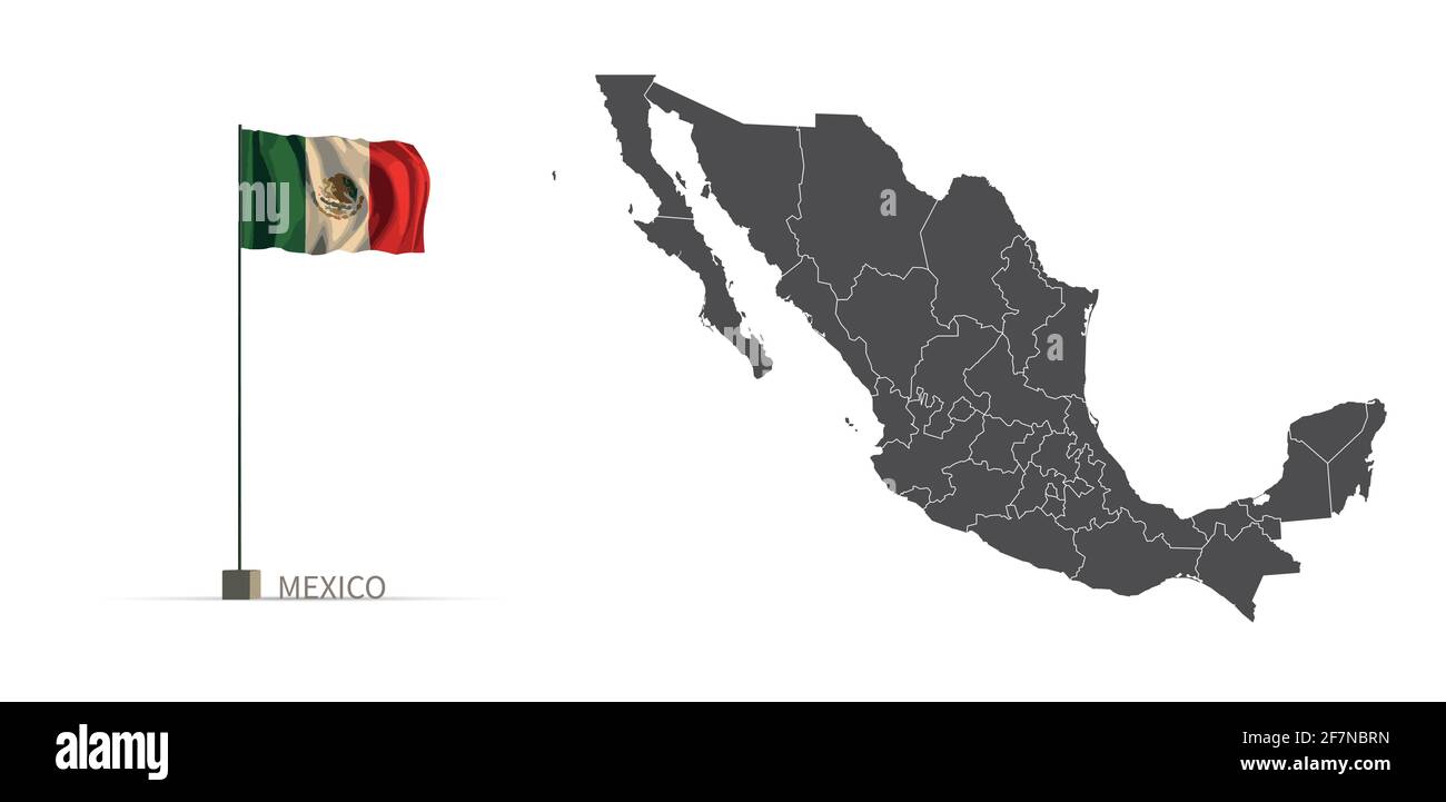 Mexico map. gray country map and flag 3d illustration vector. Stock Vector