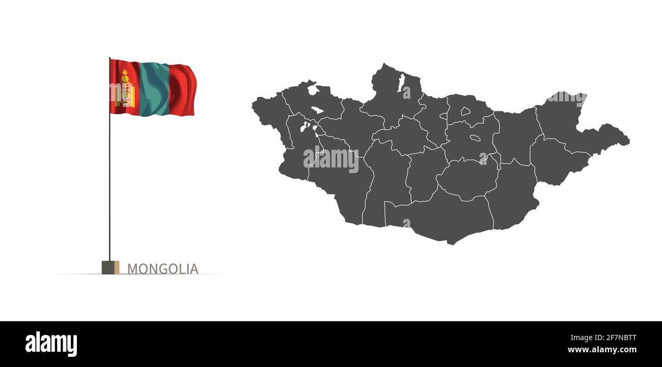 mongolia map. gray country map and flag 3d illustration vector. Stock Vector