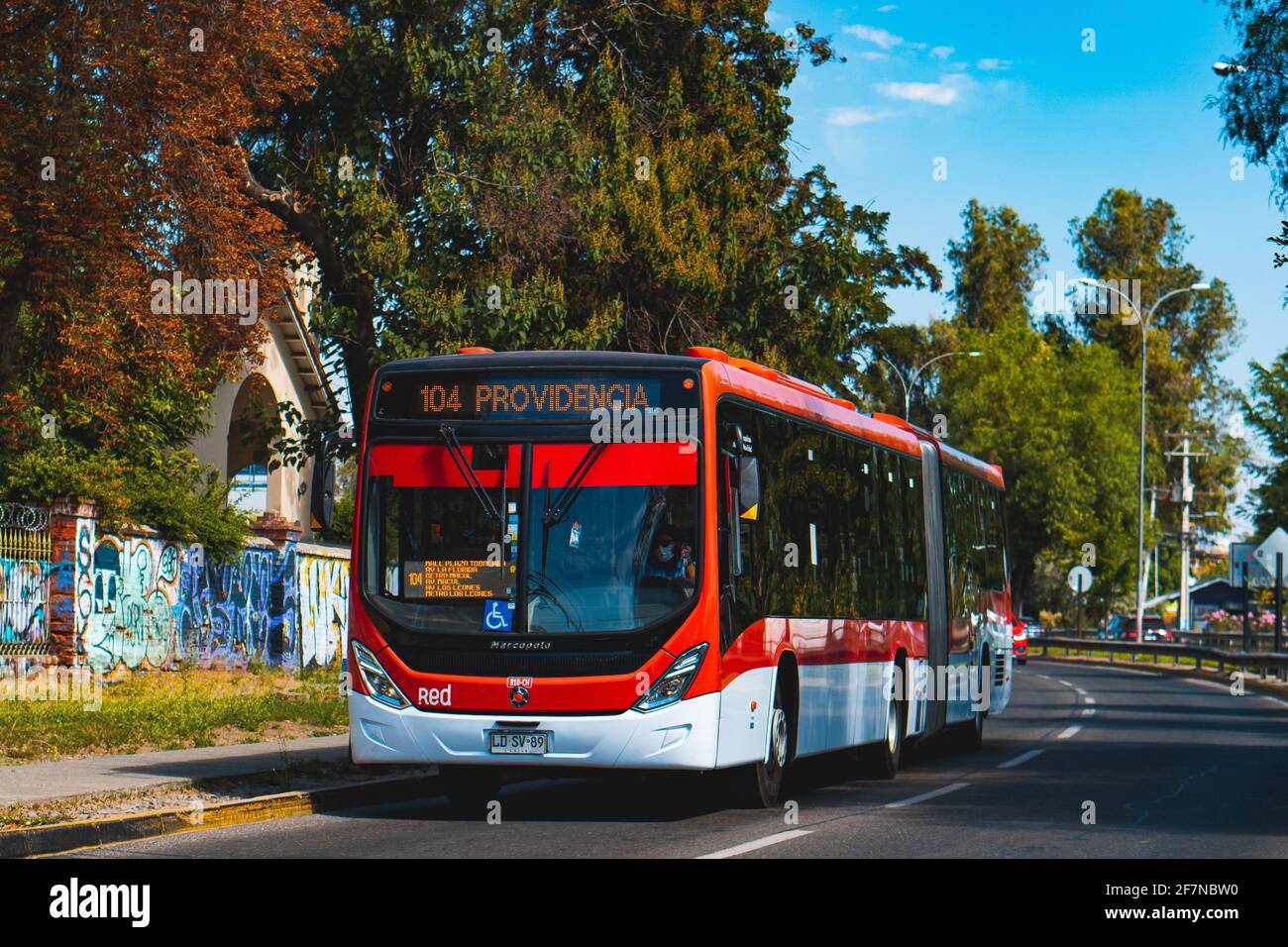 Santiago, Chile February 2021 A Transantiago bus in Santiago Stock