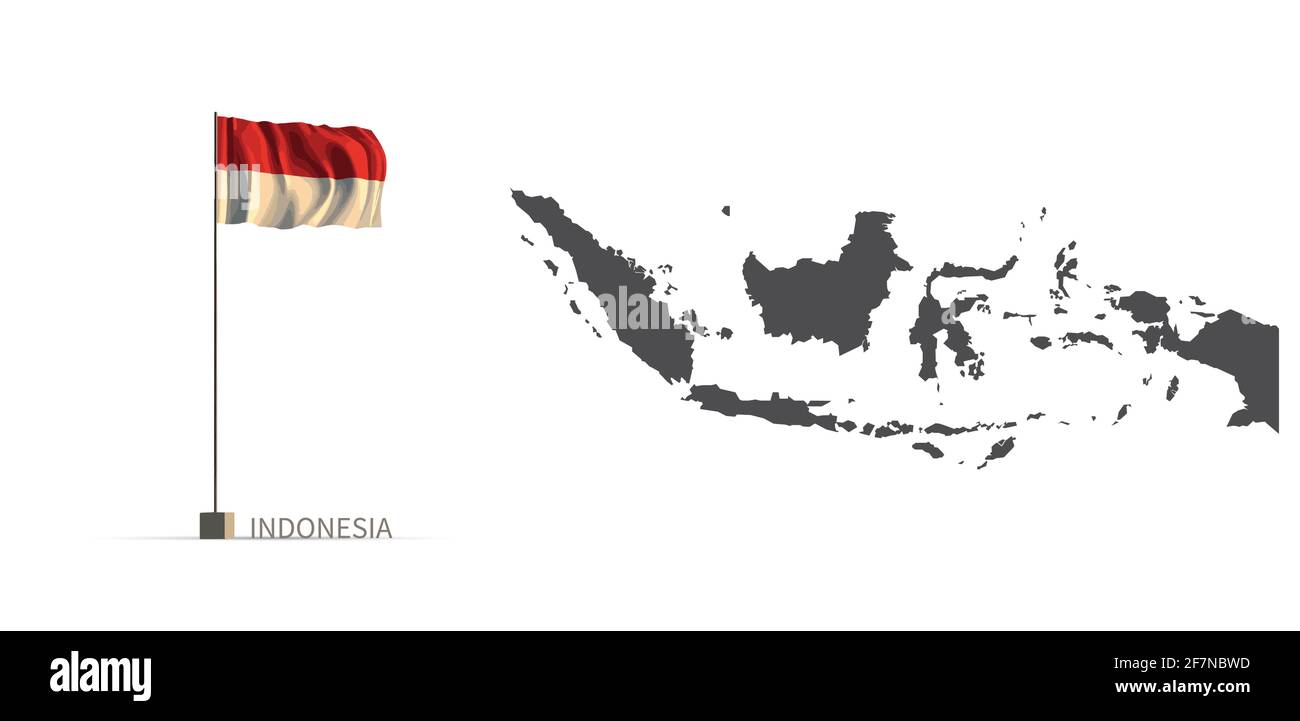 Indonesia map. gray country map and flag 3d illustration vector. Stock Vector