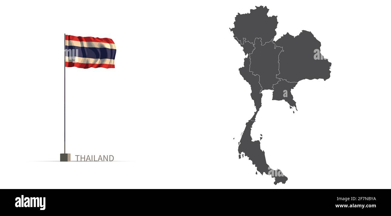 Thailand map. gray country map and flag 3d illustration vector. Stock Vector