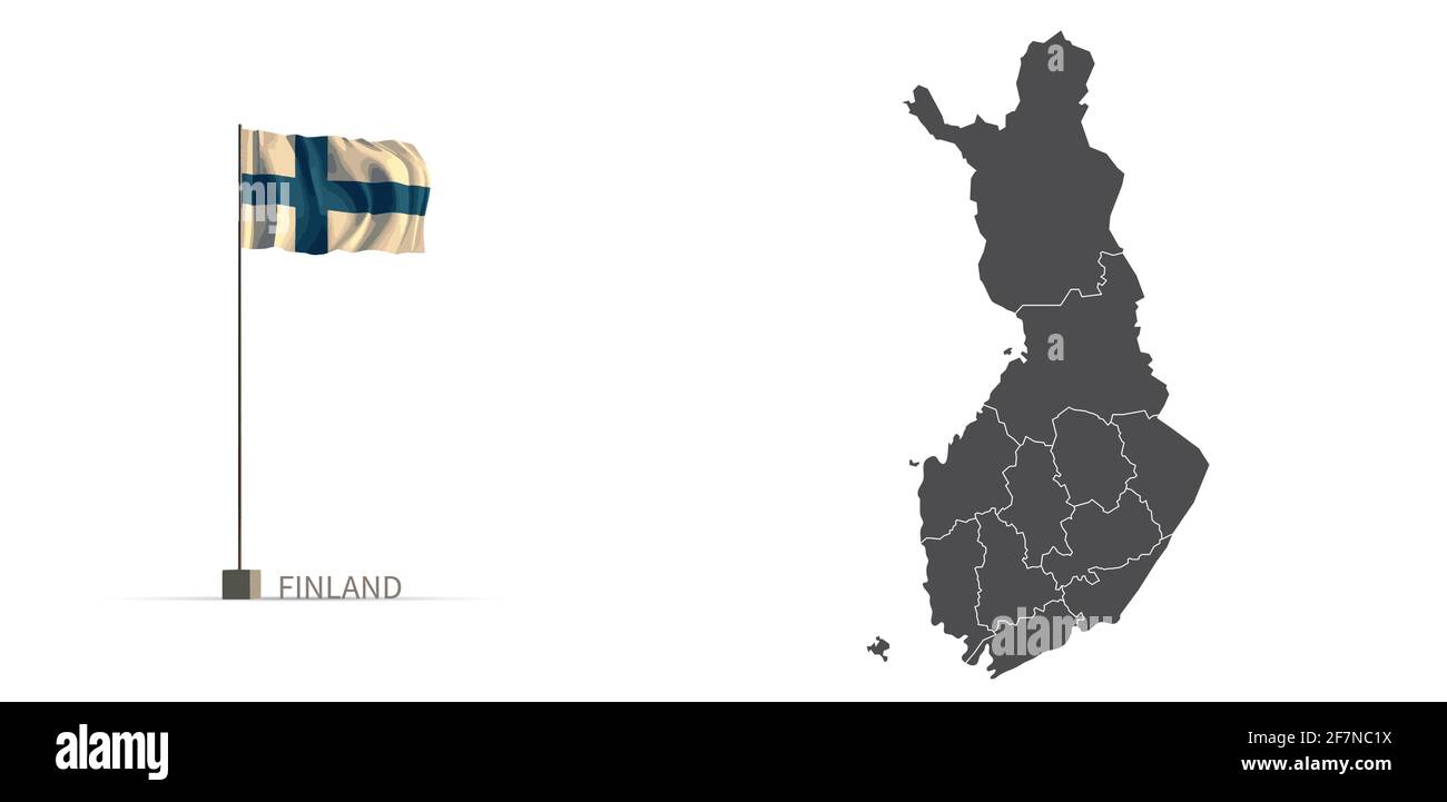 Finland map. gray country map and flag 3d illustration vector. Stock Vector