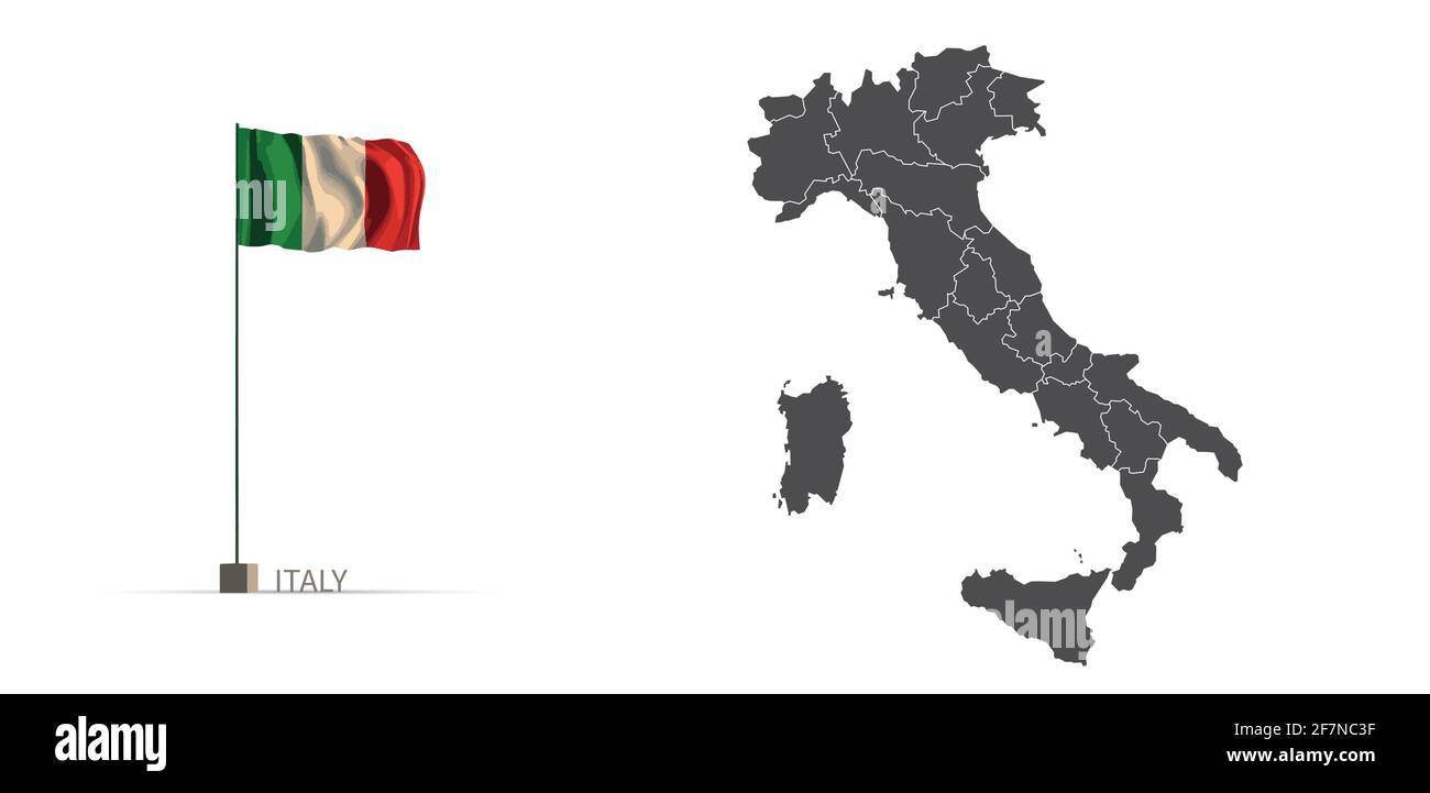 Italy map. gray country map and flag 3d illustration vector. Stock Vector